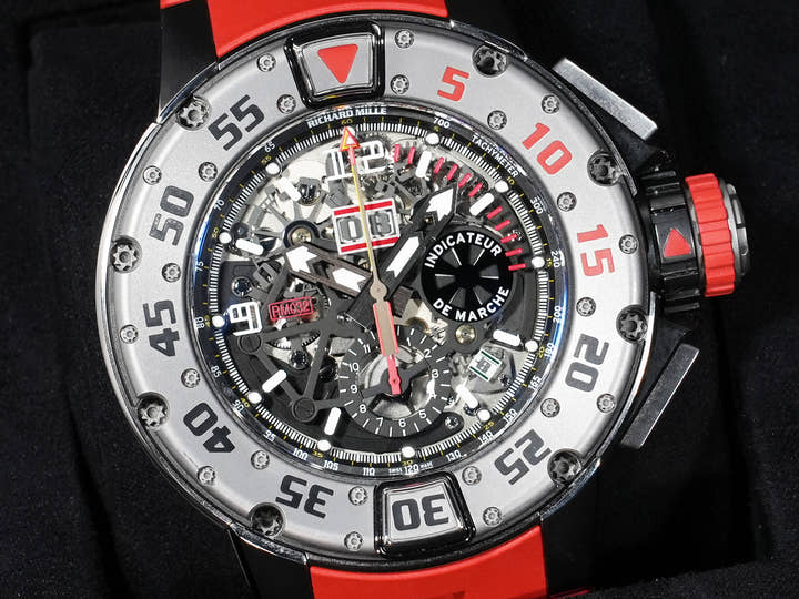 リシャールミル オートマティック フライバック クロノグラフ ダイバーズウォッチ Ref.RM032 チタン スケルトン文字盤 美中古 4yhe9daj