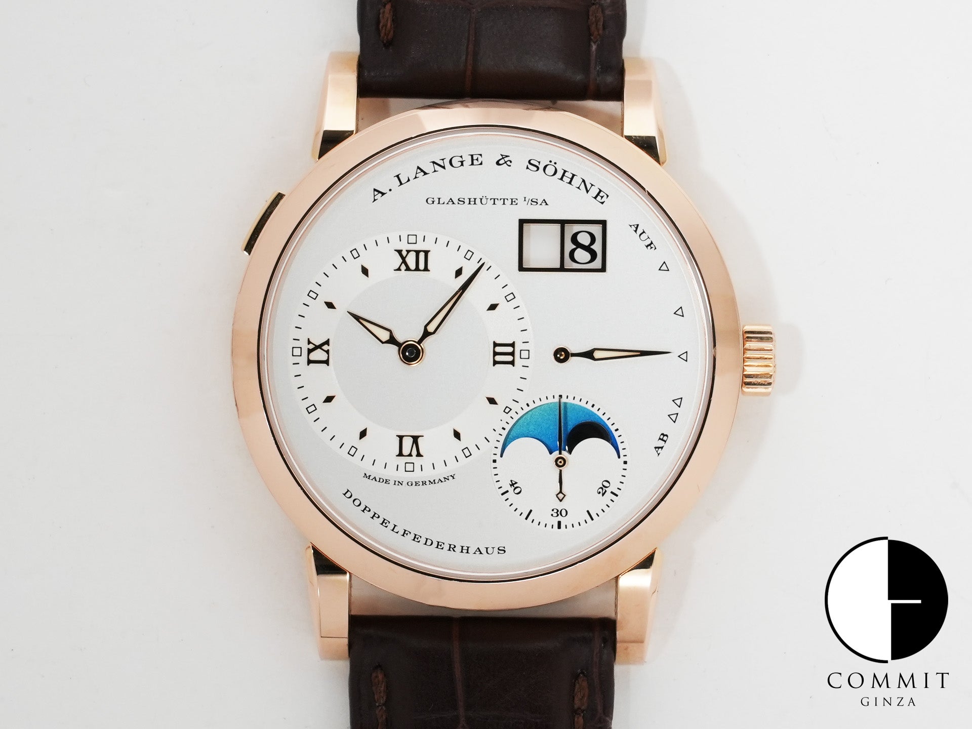 A. Lange & Söhne Lange 1 Moon Phase Ref. 192.032 Pink Gold Silver Dial Used fpi5bbgw