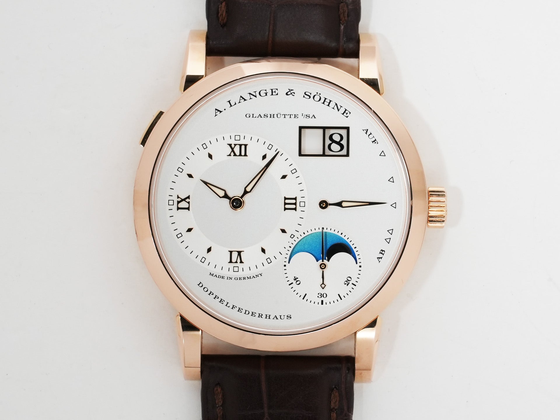 A. Lange & Söhne Lange 1 Moon Phase Ref. 192.032 Pink Gold Silver Dial Used fpi5bbgw
