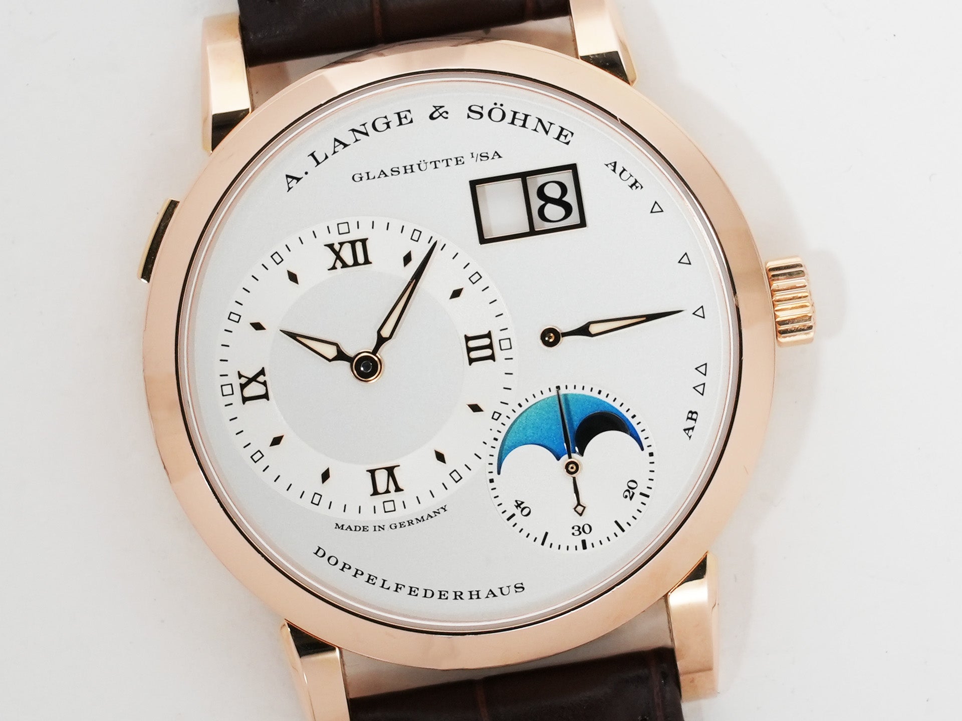 A. Lange & Söhne Lange 1 Moon Phase Ref. 192.032 Pink Gold Silver Dial Used fpi5bbgw