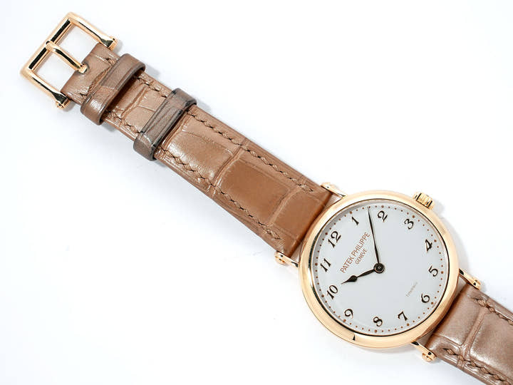 パテックフィリップ カラトラバ TIFFANY&CO. Ref.7200R-001 ローズゴールド シルバー・グレイン文字盤 中古 jef325ep