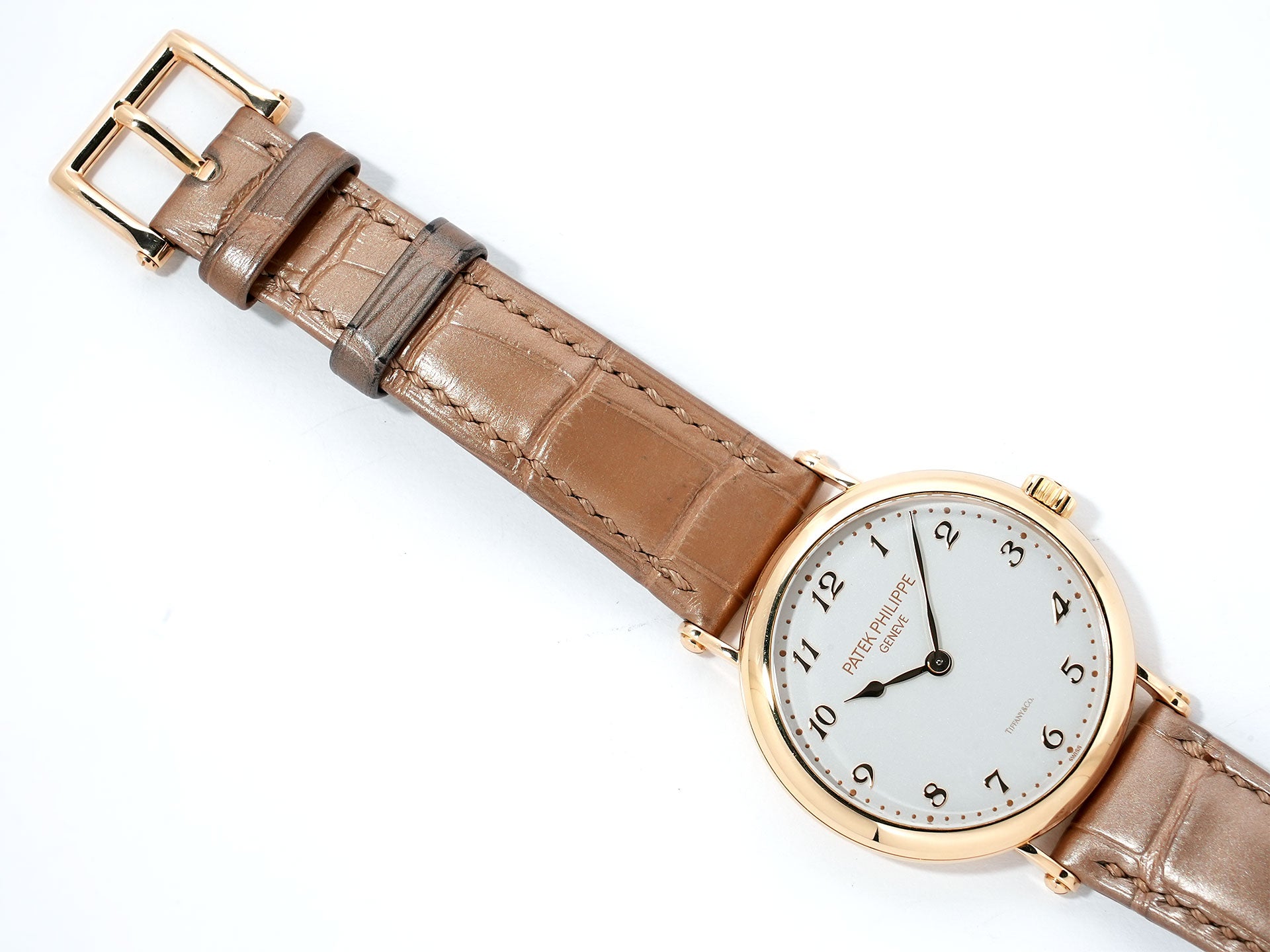 パテックフィリップ カラトラバ TIFFANY&CO. Ref.7200R-001 ローズゴールド シルバー・グレイン文字盤 中古 jef325ep