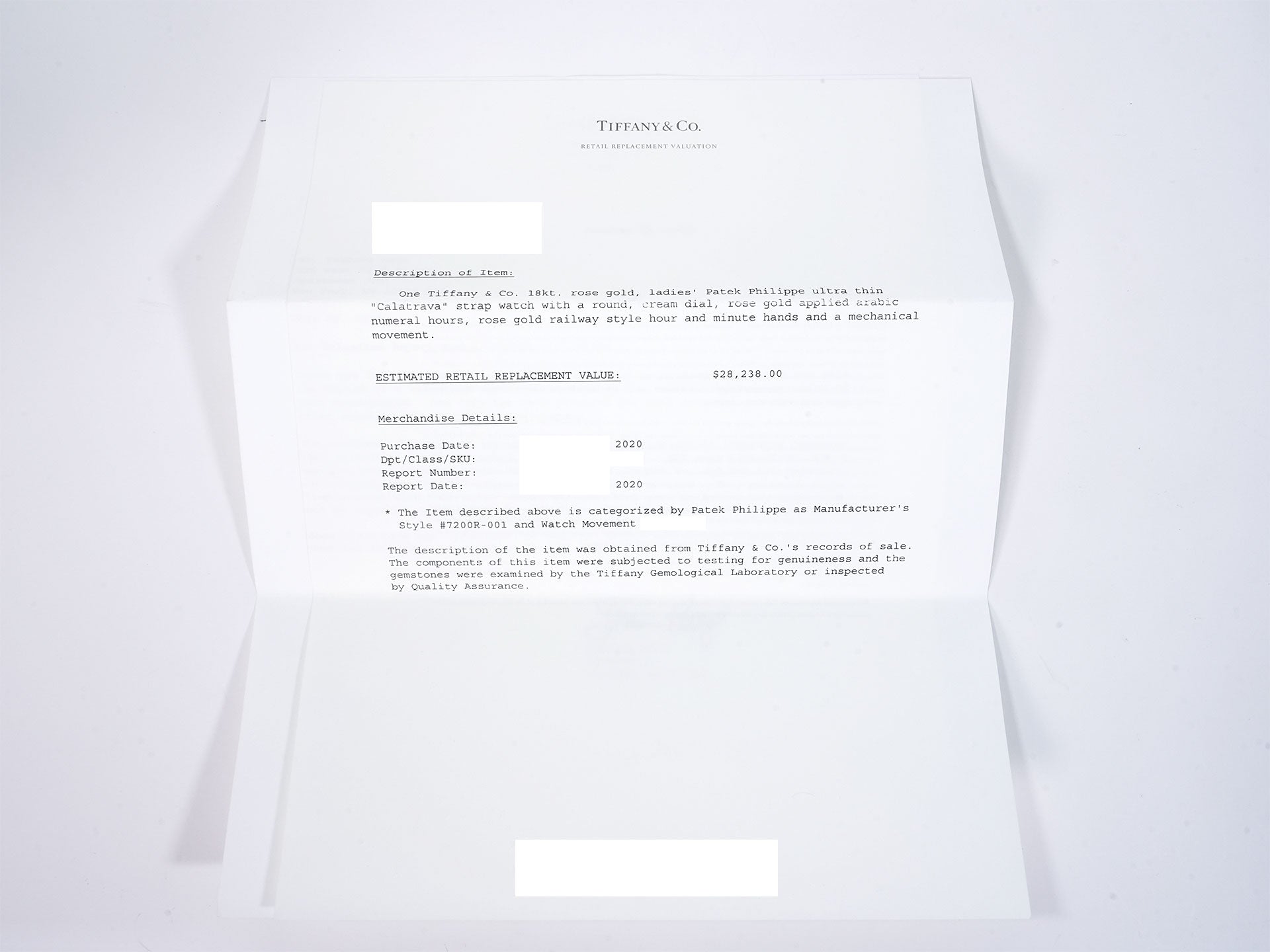 パテックフィリップ カラトラバ TIFFANY&CO. Ref.7200R-001 ローズゴールド シルバー・グレイン文字盤 中古 jef325ep