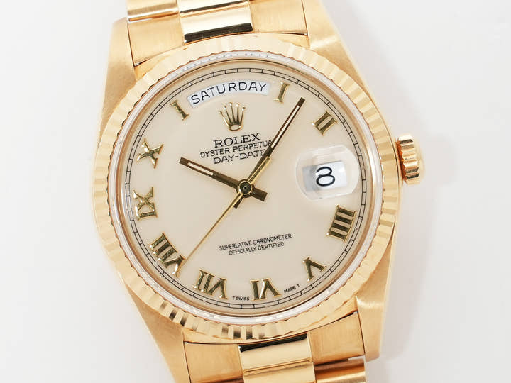ロレックス デイデイト36 Ref.18038 イエローゴールド アイボリー文字盤 プレジデントブレスレット 中古 6kroui9g