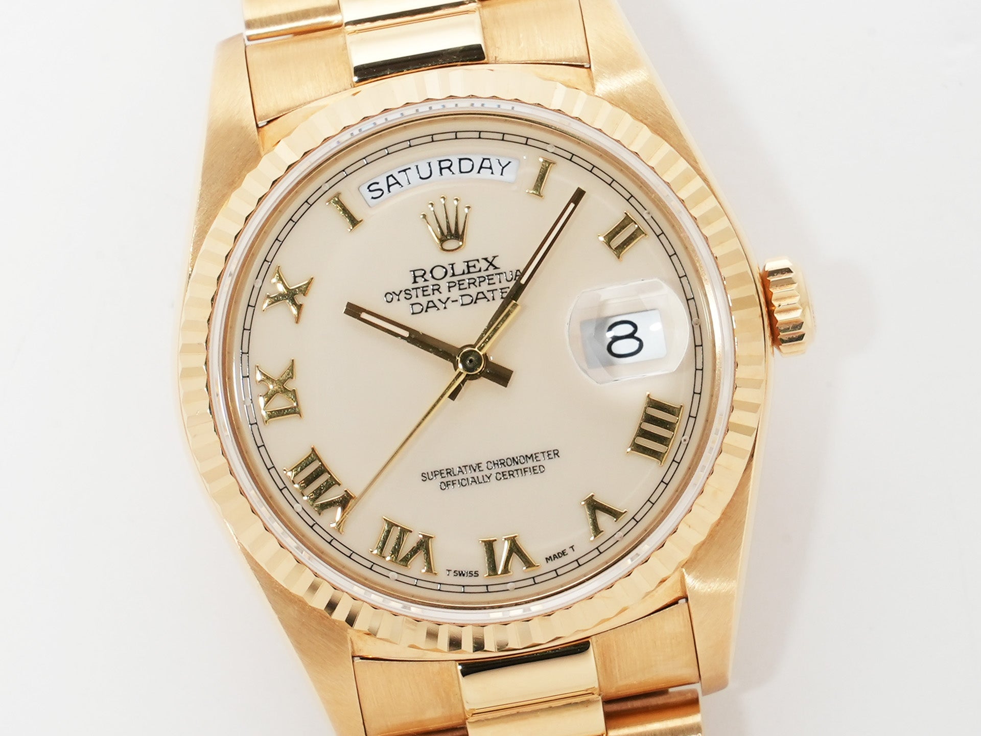 ロレックス デイデイト36 Ref.18038 イエローゴールド アイボリー文字盤 プレジデントブレスレット 中古 6kroui9g