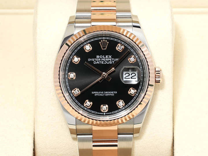 Rolex Datejust 36 Ref. 126231G Stainless Steel/Everose Gold Black Dial with 10P Diamonds Oyster Bracelet Unused ujmsm2qg