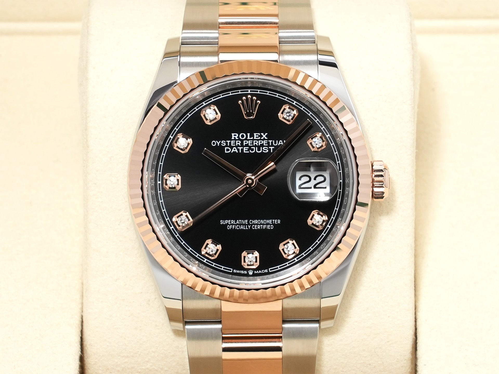 Rolex Datejust 36 Ref. 126231G Stainless Steel/Everose Gold Black Dial with 10P Diamonds Oyster Bracelet Unused ujmsm2qg