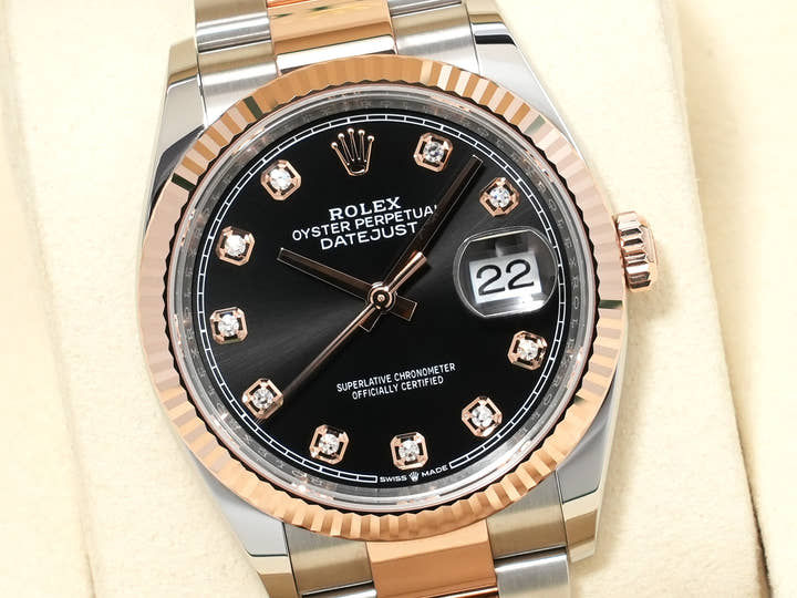 Rolex Datejust 36 Ref. 126231G Stainless Steel/Everose Gold Black Dial with 10P Diamonds Oyster Bracelet Unused ujmsm2qg