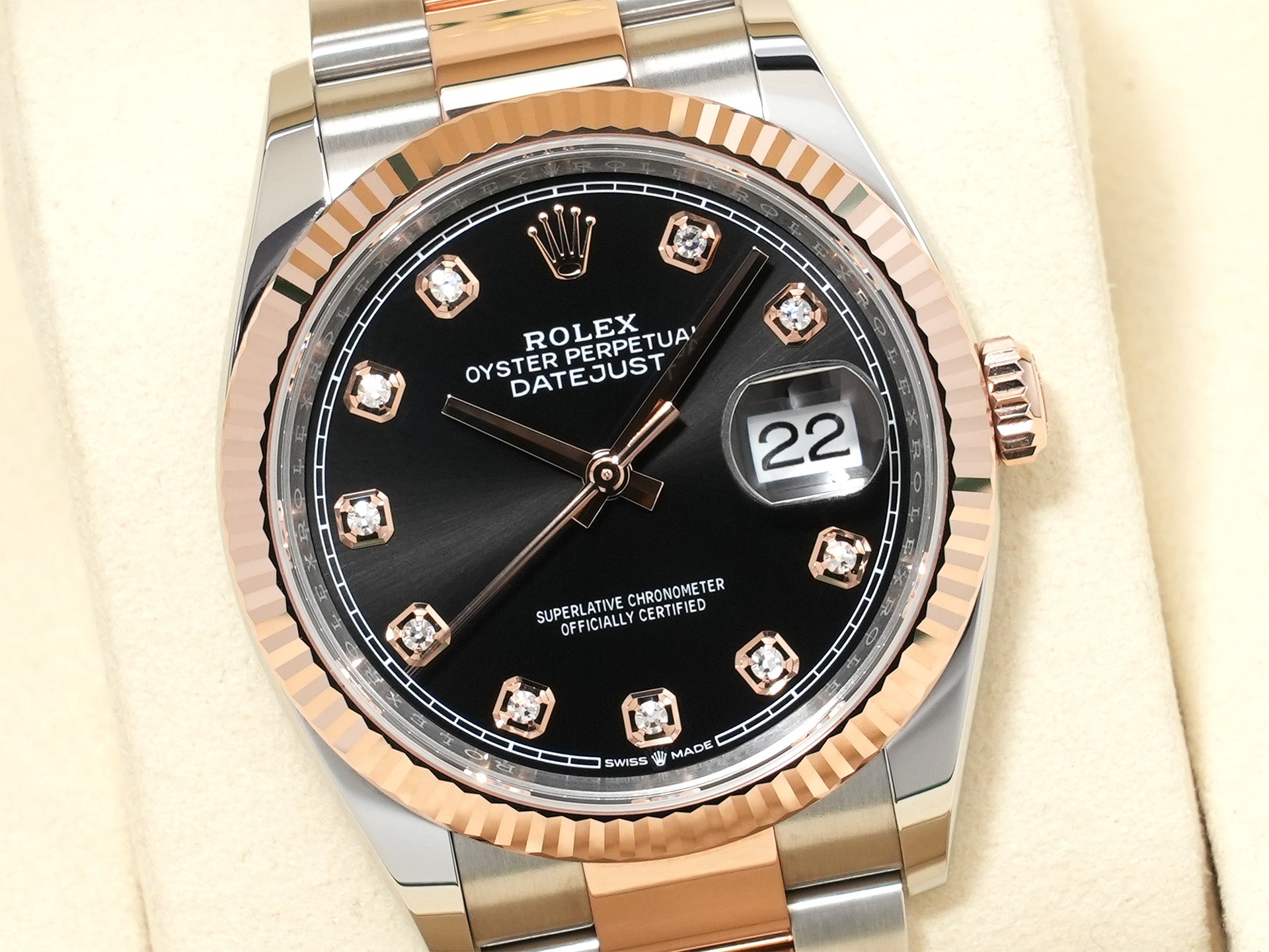 Rolex Datejust 36 Ref. 126231G Stainless Steel/Everose Gold Black Dial with 10P Diamonds Oyster Bracelet Unused ujmsm2qg