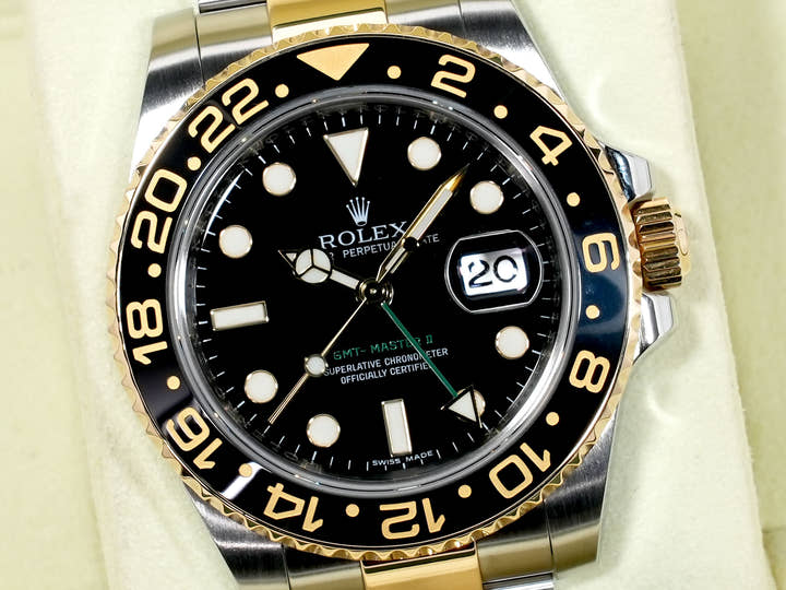 Rolex GMT-Master II Ref. 116713LN Stainless Steel/Yellow Gold Black Dial Oyster Bracelet Excellent Condition mh6nb9hk