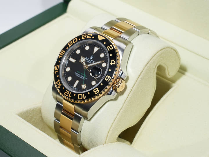 Rolex GMT-Master II Ref. 116713LN Stainless Steel/Yellow Gold Black Dial Oyster Bracelet Excellent Condition mh6nb9hk