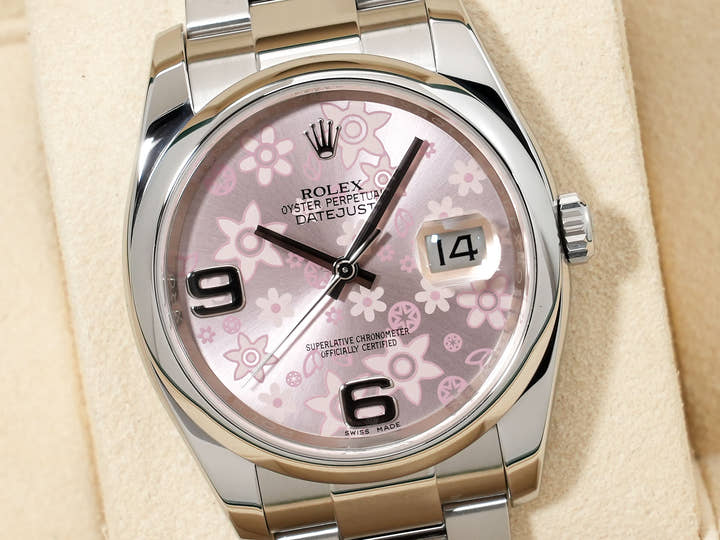 ロレックス デイトジャスト Ref.116200 ステンレススチール ピンクフラワー文字盤 オイスターブレスレット 美中古 xmw8czyo
