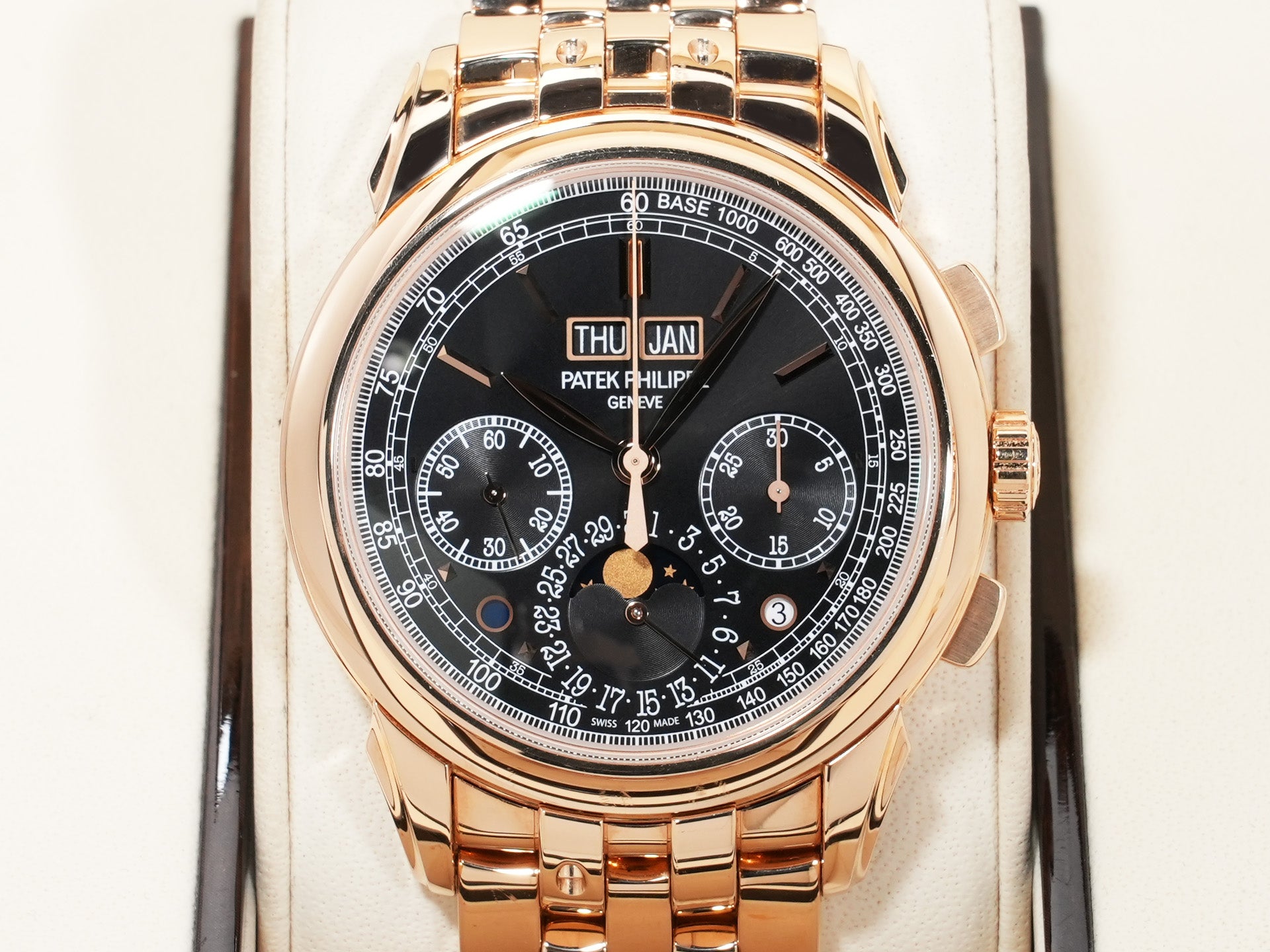 パテックフィリップ パーペチュアルカレンダー クロノグラフ Ref.5270/1R-001 ローズゴールド エボニーブラック ソレイユ文字盤 中古 q4jznqfk