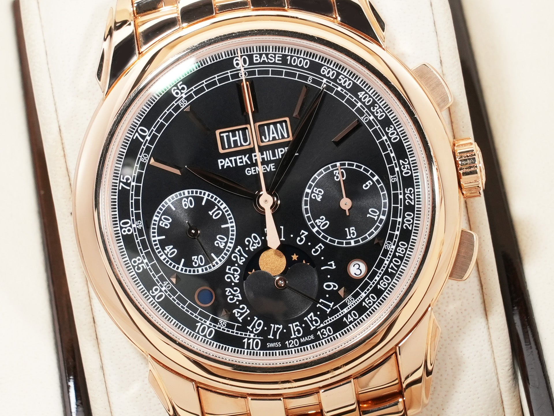 パテックフィリップ パーペチュアルカレンダー クロノグラフ Ref.5270/1R-001 ローズゴールド エボニーブラック ソレイユ文字盤 中古 q4jznqfk