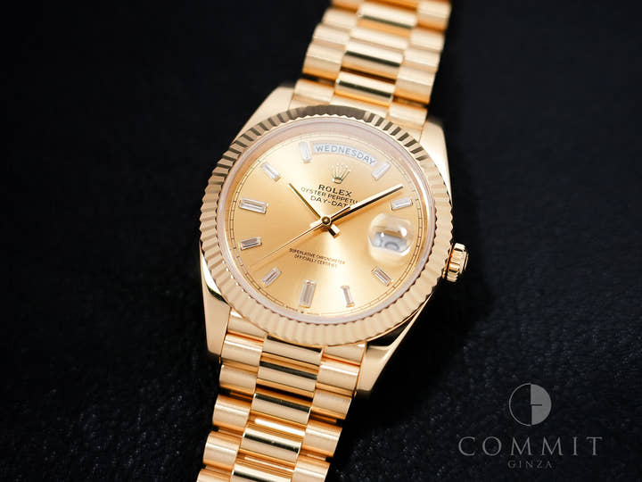 Rolex Day-Date 40 Ref.228238A Yellow Gold Champagne Gold x 10P Baguette Diamond Dial Excellent Used Condition 4ck5roaf