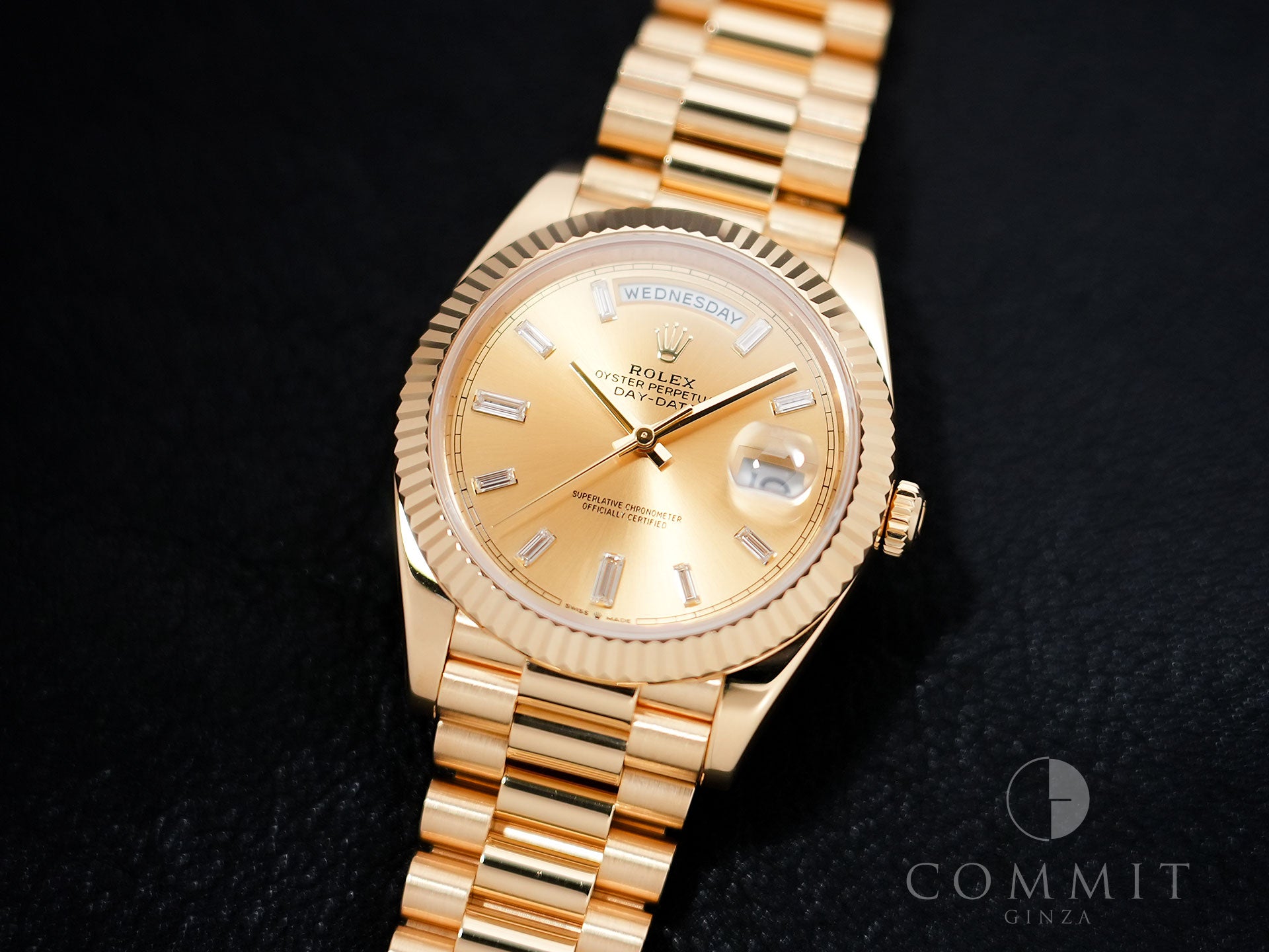 Rolex Day-Date 40 Ref.228238A Yellow Gold Champagne Gold x 10P Baguette Diamond Dial Excellent Used Condition 4ck5roaf
