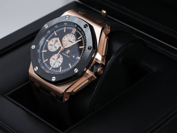 Audemars Piguet Royal Oak Offshore Chronograph Ref. 26401RO.OO.A002CA.01 Pink Gold Black Dial Excellent Condition 3vd2897x