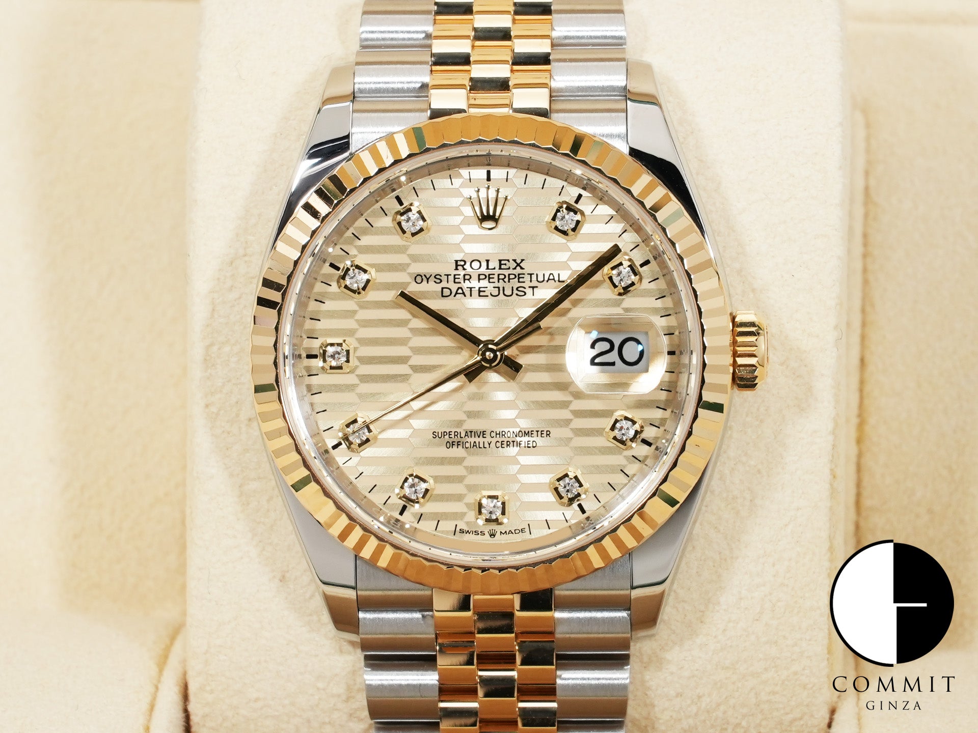 Rolex Datejust 36 Ref. 126233 Stainless Steel/Yellow Gold Fluted Motif x 10P Diamond Dial Jubilee Bracelet Excellent Condition 56rcrd3h