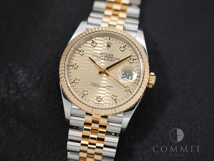Rolex Datejust 36 Ref. 126233 Stainless Steel/Yellow Gold Fluted Motif x 10P Diamond Dial Jubilee Bracelet Excellent Condition 56rcrd3h