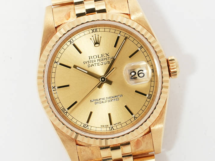 ロレックス デイトジャスト36 Ref.16238 イエローゴールド シャンパンゴールド文字盤 ジュビリーブレスレット 中古 krsar99j