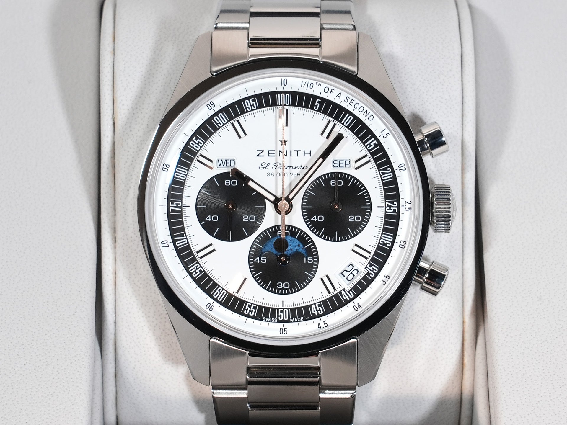 ゼニス クロノマスター オリジナル トリプルカレンダー Ref.03.3400.3610/38.M3200 ステンレススチール ホワイト文字盤 美品 ebirwqej