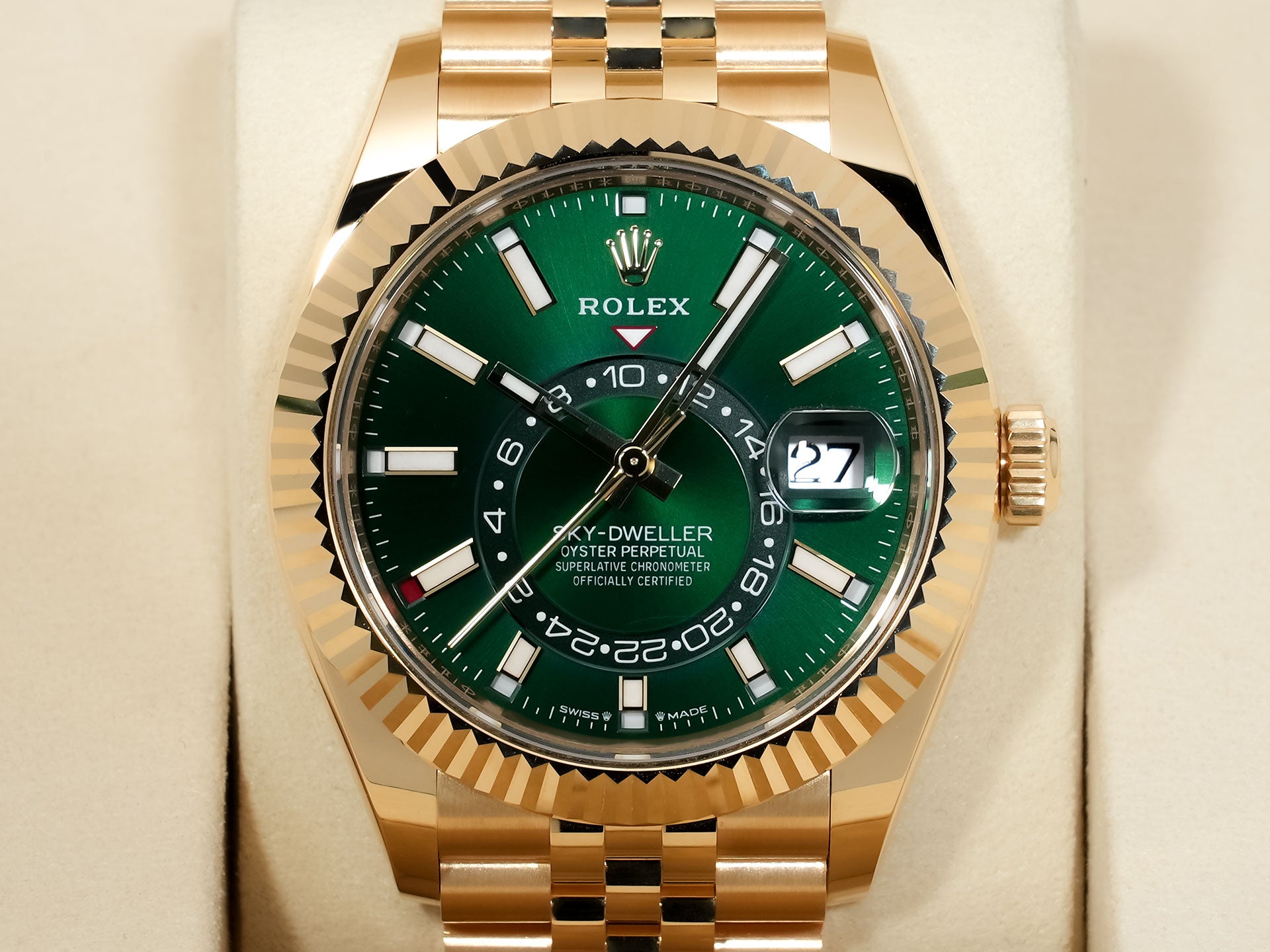 Rolex Sky-Dweller Ref. 336938 Yellow Gold Green Dial Jubilee Bracelet Unused jyvqo6zd