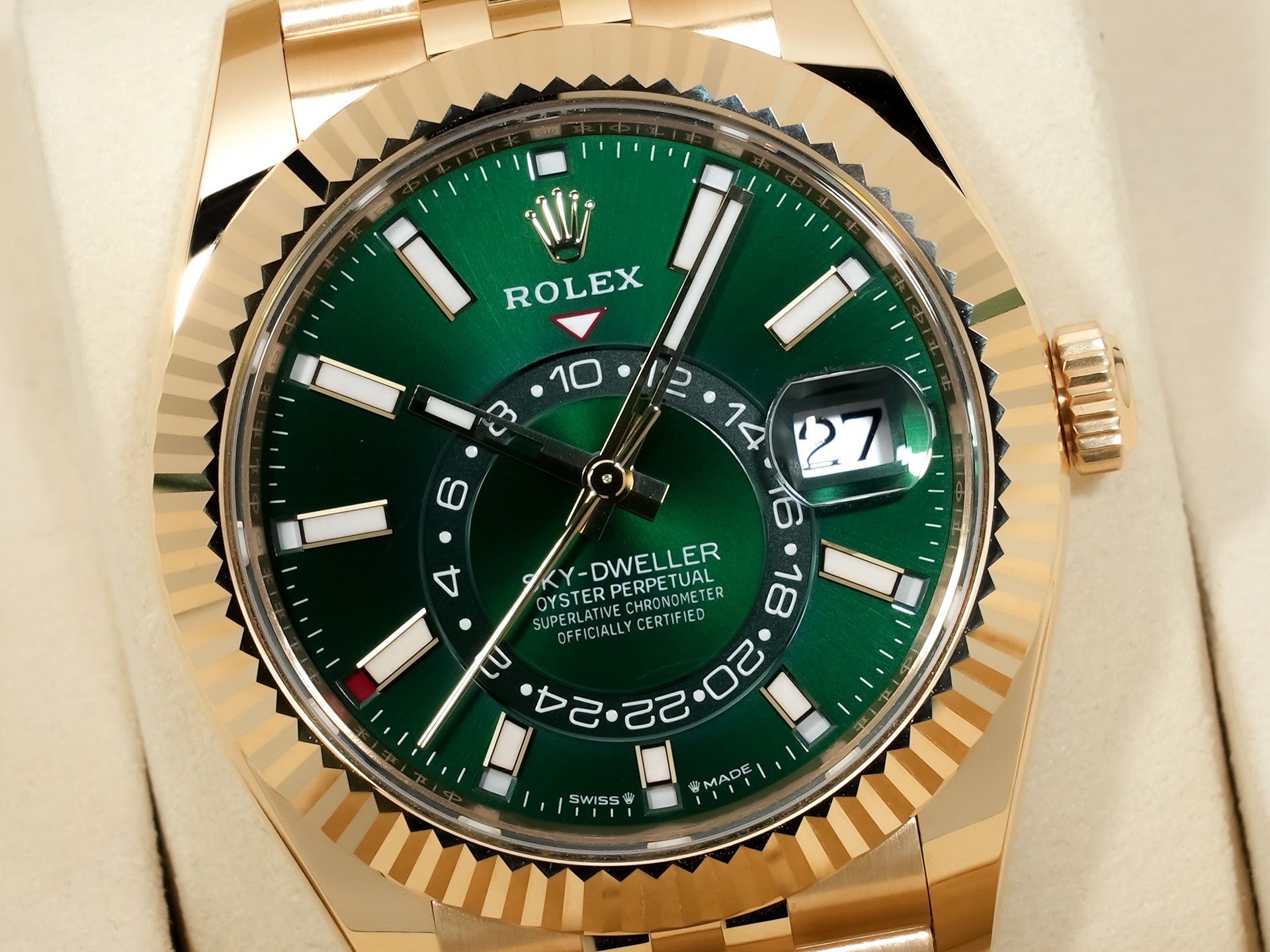 Rolex Sky-Dweller Ref. 336938 Yellow Gold Green Dial Jubilee Bracelet Unused jyvqo6zd
