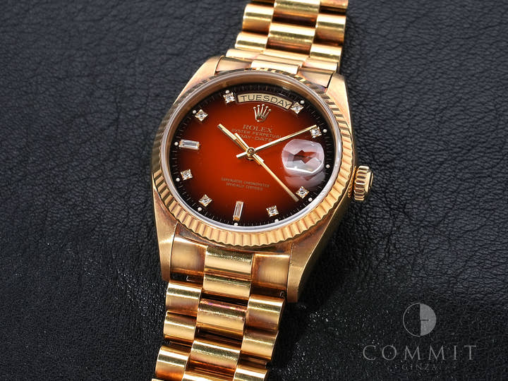 ロレックス デイデイト36 Ref.18038A イエローゴールド レッドグラデーション文字盤 プレジデントブレスレット 中古 2h54gu7n