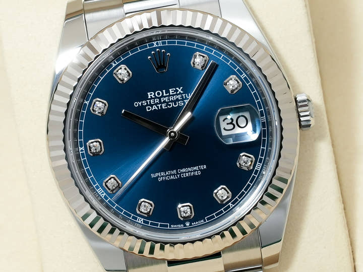 ROLEX Datejust 41 Ref.126334G Stainless Steel/White Gold Bright Blue Dial Oyster Bracelet Excellent Condition j5ywsbqt