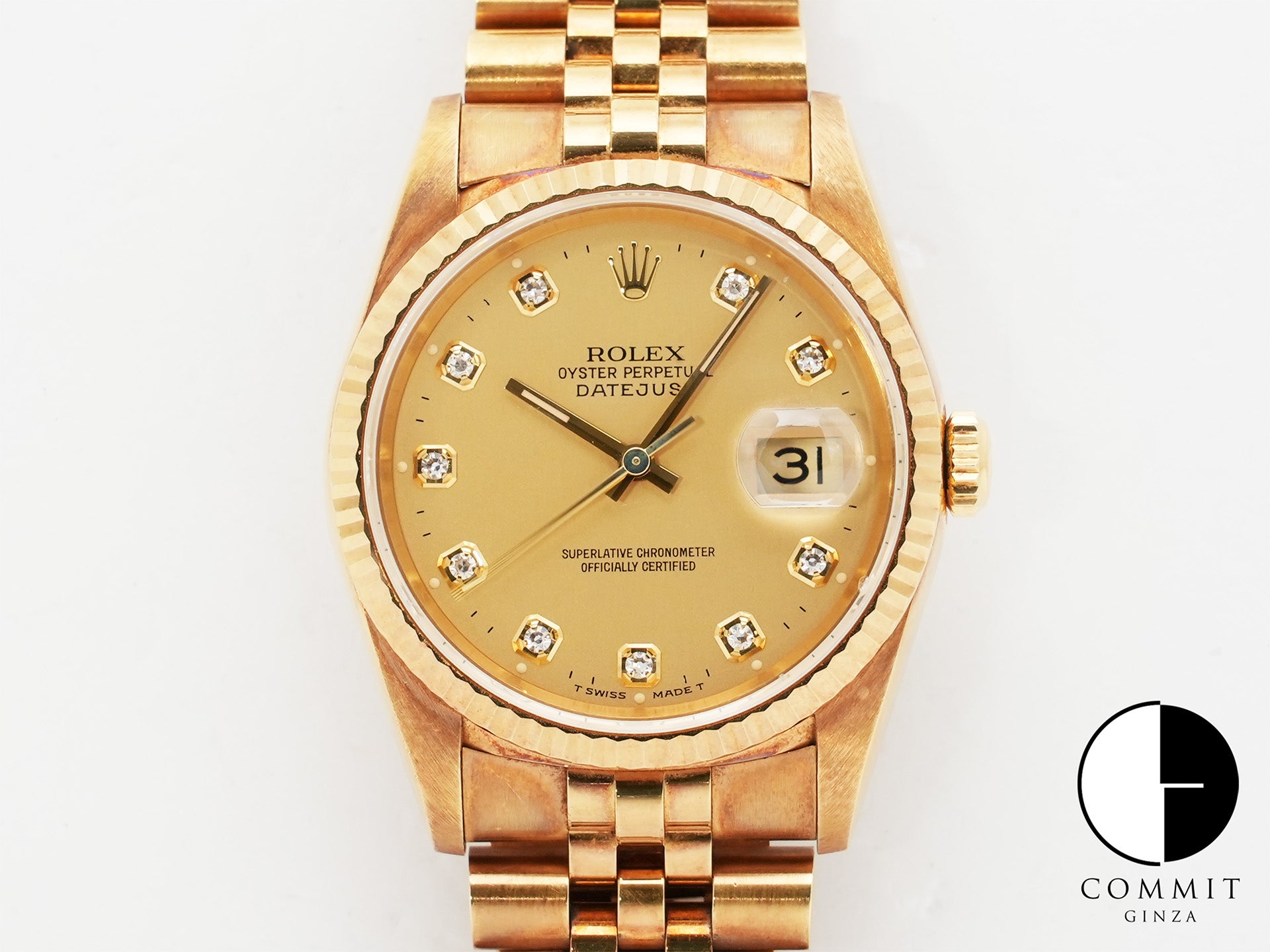 Rolex Datejust 36 Ref. 16238G Yellow Gold Champagne Gold x 10P Diamond Dial Jubilee Bracelet Used ruucyag7