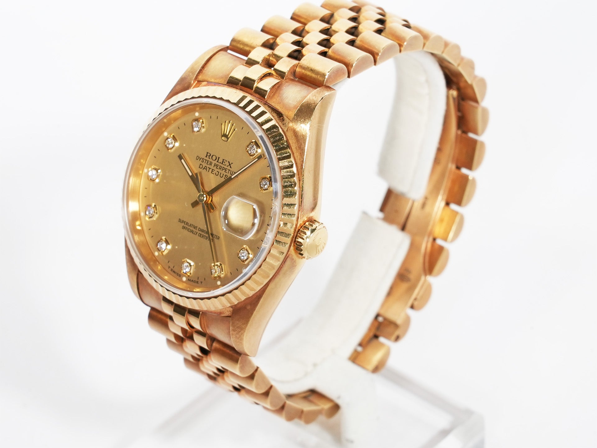 Rolex Datejust 36 Ref. 16238G Yellow Gold Champagne Gold x 10P Diamond Dial Jubilee Bracelet Used ruucyag7