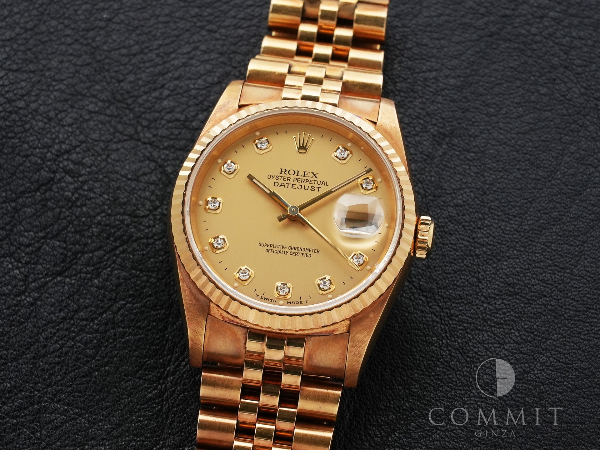 Rolex Datejust 36 Ref. 16238G Yellow Gold Champagne Gold x 10P Diamond Dial Jubilee Bracelet Used ruucyag7
