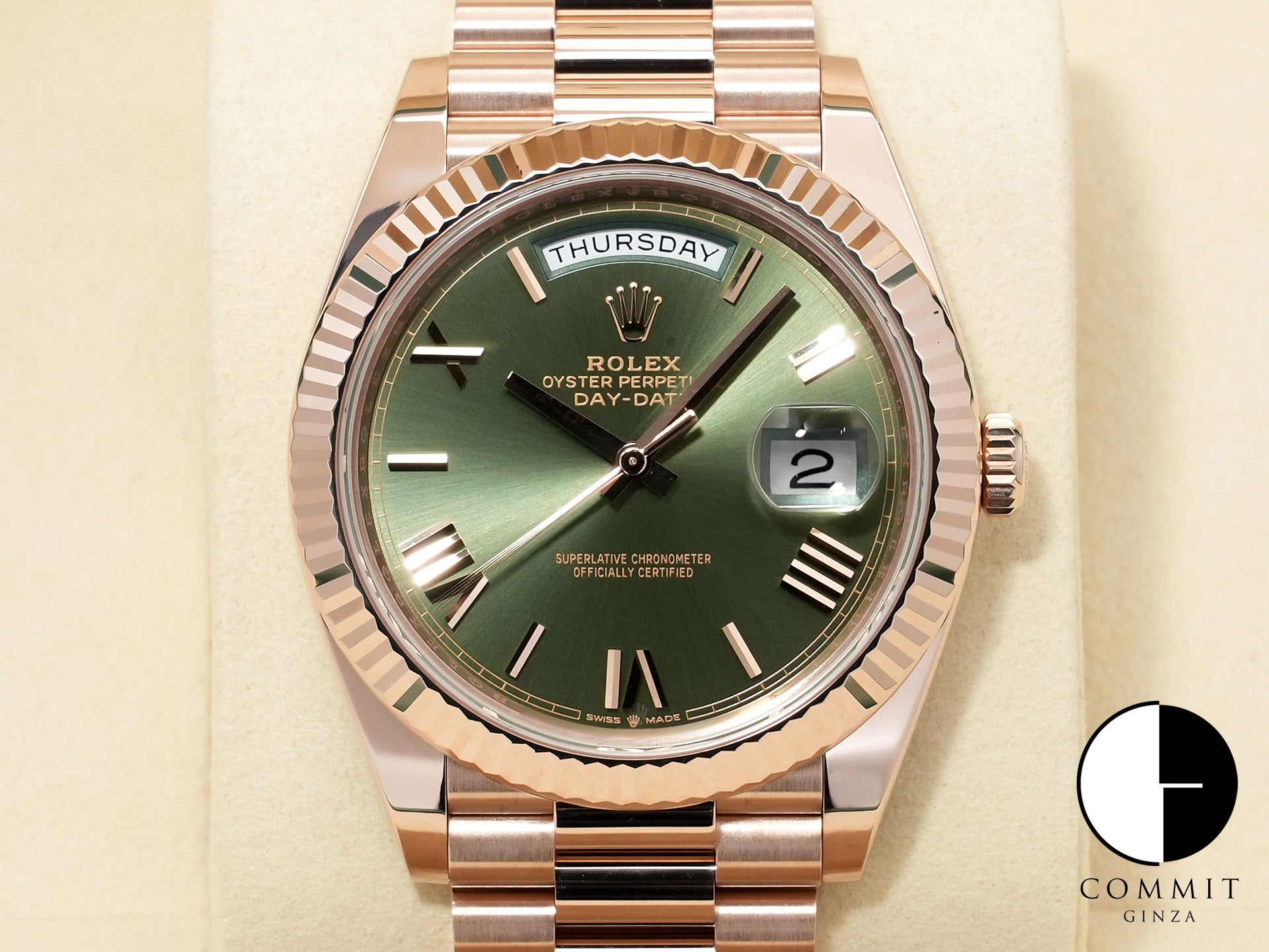 Rolex Day-Date 40 Ref. 228235 Everose Gold Olive Green Dial Used cjme2wgi