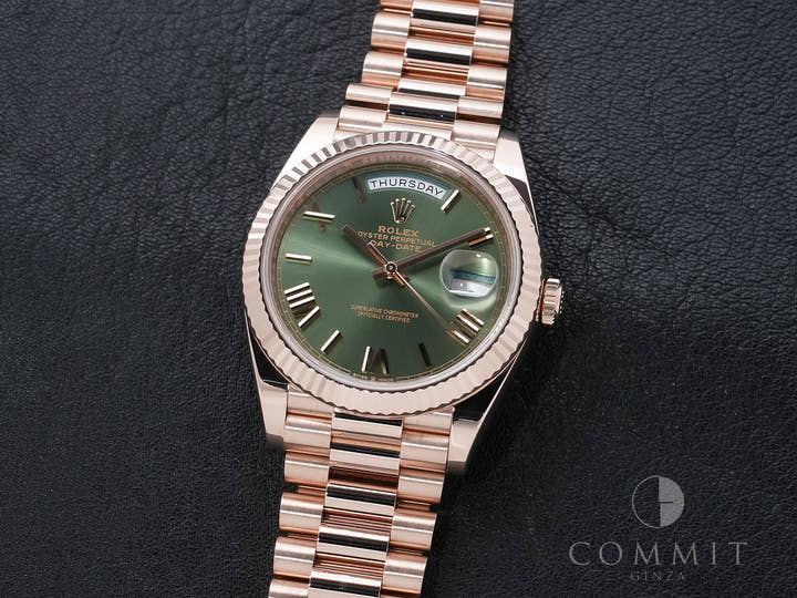 Rolex Day-Date 40 Ref. 228235 Everose Gold Olive Green Dial Used cjme2wgi