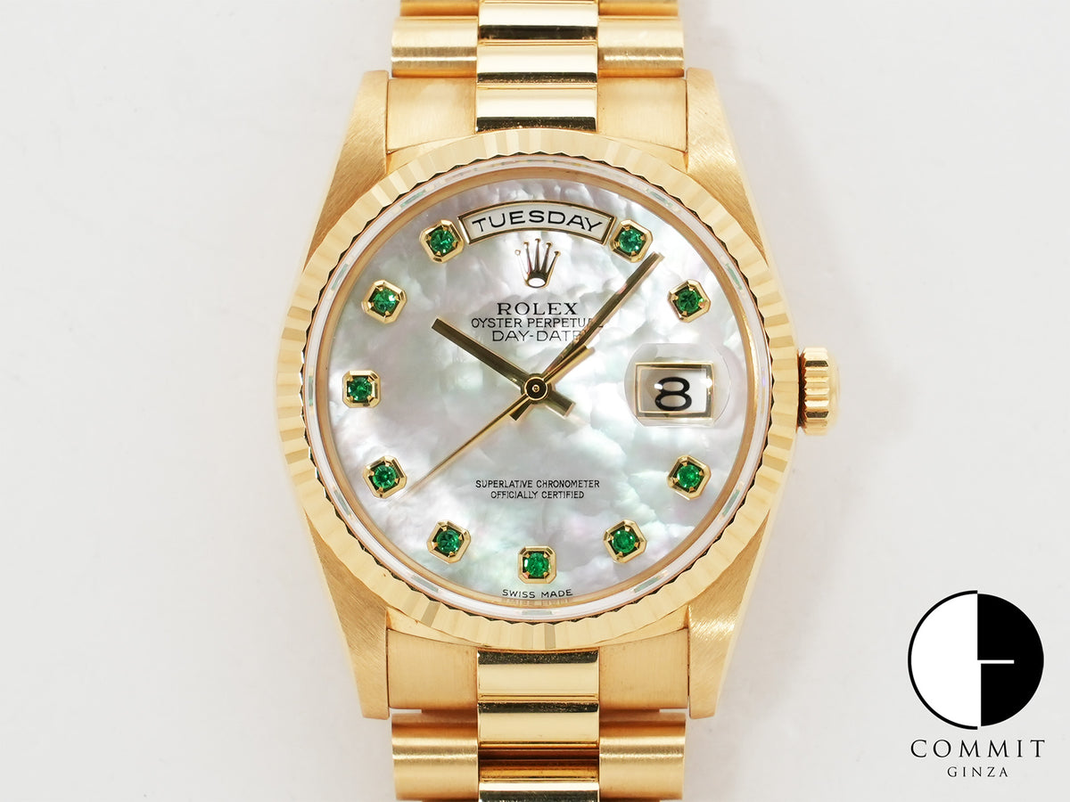 Rolex Day-Date 36 Ref. 18238NGE Yellow Gold White Mother-of-Pearl Dial Used 753z6vqg