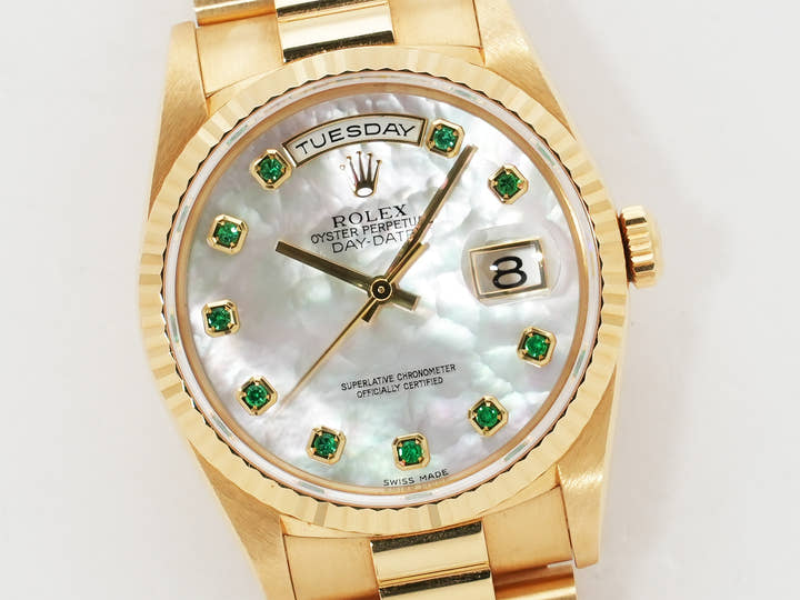 Rolex Day-Date 36 Ref. 18238NGE Yellow Gold White Mother-of-Pearl Dial Used 753z6vqg