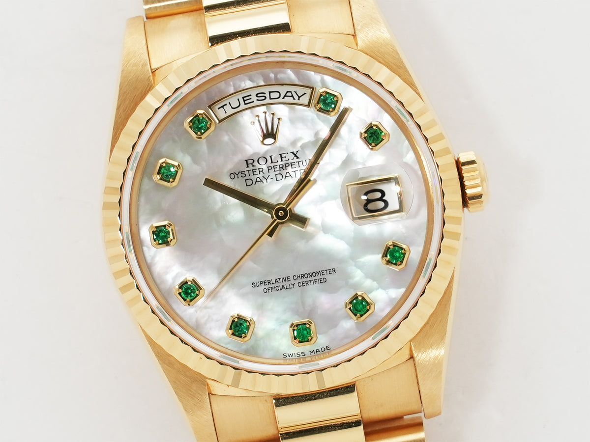 Rolex Day-Date 36 Ref. 18238NGE Yellow Gold White Mother-of-Pearl Dial Used 753z6vqg
