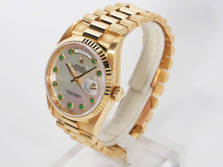 Rolex Day-Date 36 Ref. 18238NGE Yellow Gold White Mother-of-Pearl Dial Used 753z6vqg