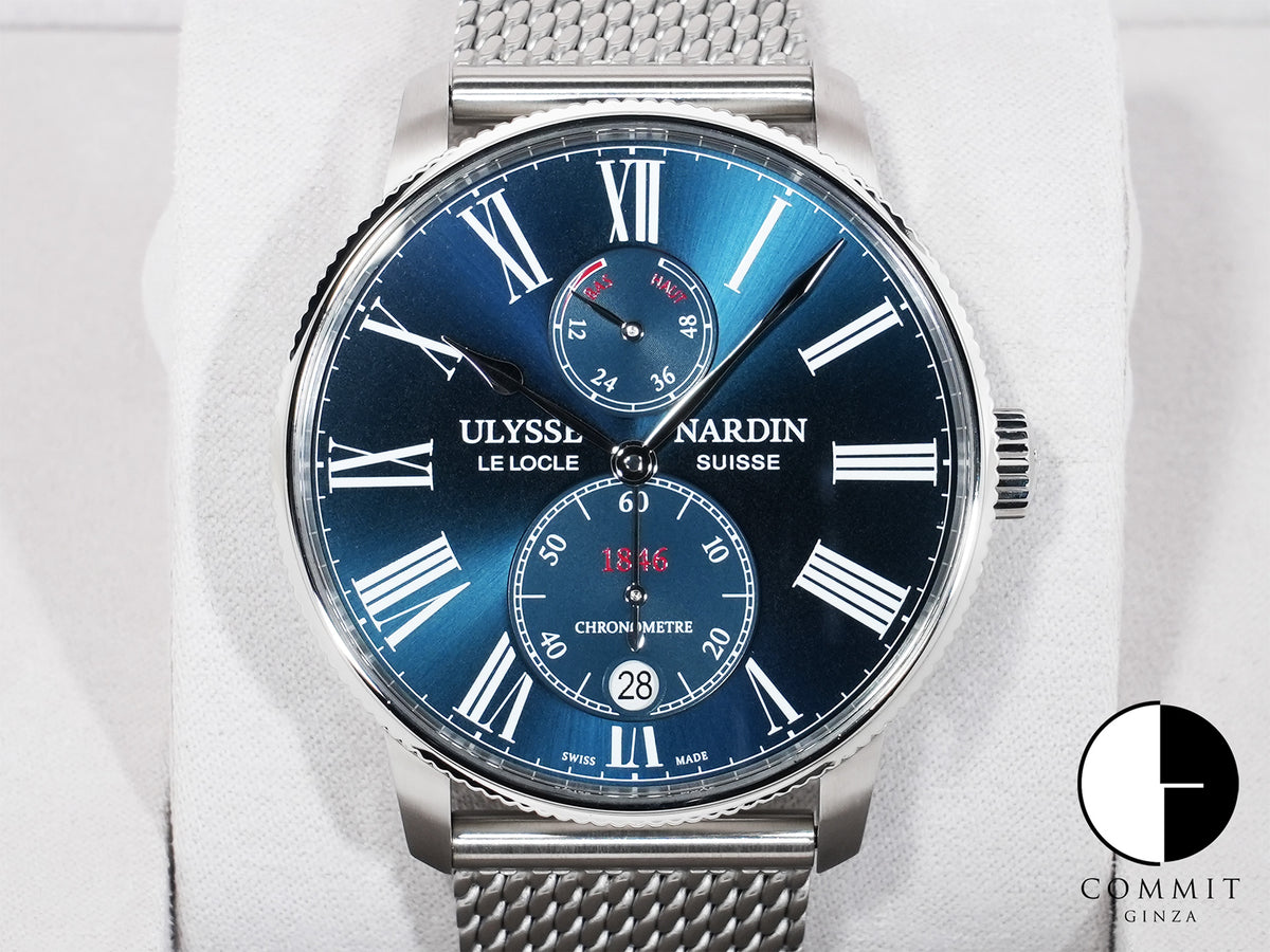 ユリスナルダン マリーン トリピユール Ref.1183-310-7MIL/43 ステンレススチール ブルー文字盤 極美品 g5ibxu4t