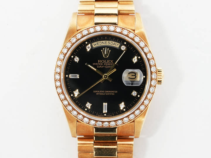 ROLEX Day-Date Ref.18348A Yellow Gold Black Dial Used z9bymn8g