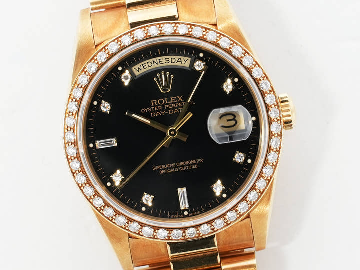 ROLEX Day-Date Ref.18348A Yellow Gold Black Dial Used z9bymn8g
