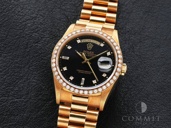 ROLEX Day-Date Ref.18348A Yellow Gold Black Dial Used z9bymn8g