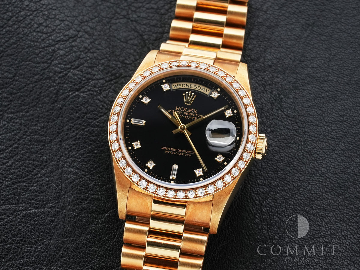 ROLEX Day-Date Ref.18348A Yellow Gold Black Dial Used z9bymn8g