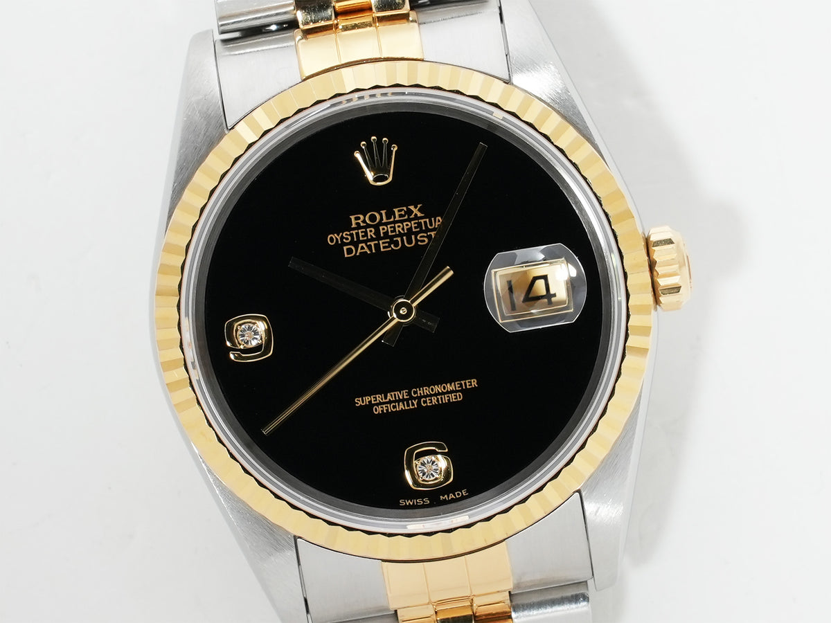 ロレックス デイトジャスト36 Ref.16233 2BR ステンレススチール/イエローゴールド オニキスx2Pダイヤ文字盤 中古 qhzjpnh6