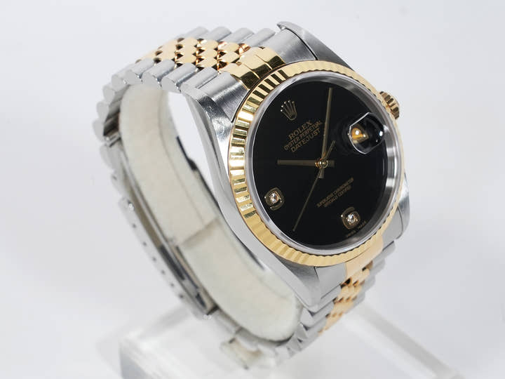 ロレックス デイトジャスト36 Ref.16233 2BR ステンレススチール/イエローゴールド オニキスx2Pダイヤ文字盤 中古 qhzjpnh6