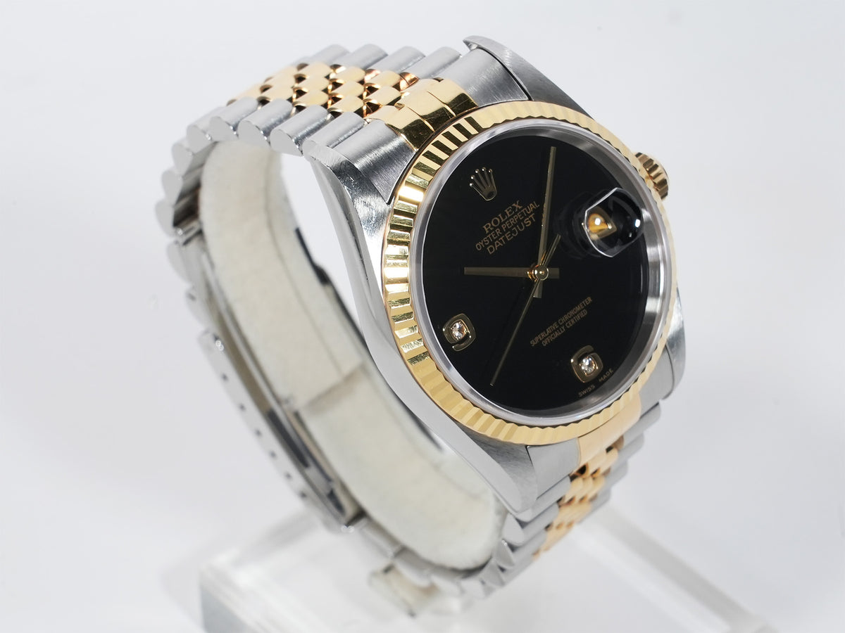 ロレックス デイトジャスト36 Ref.16233 2BR ステンレススチール/イエローゴールド オニキスx2Pダイヤ文字盤 中古 qhzjpnh6