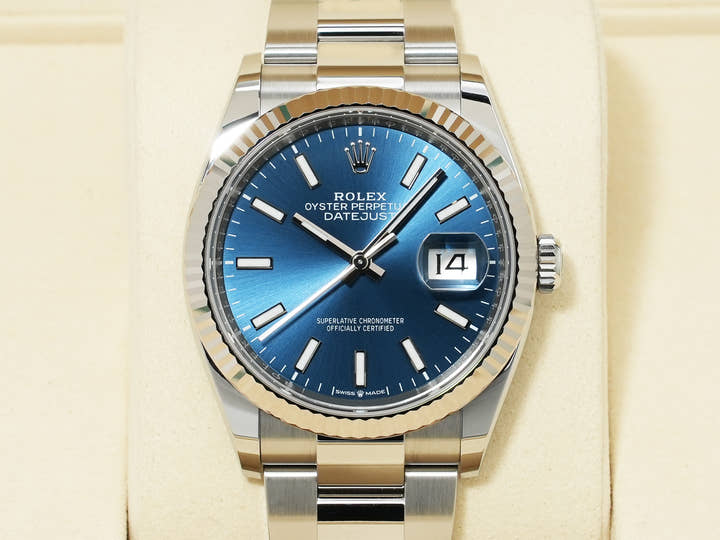 Rolex Datejust 36 Ref. 126234 Stainless Steel/White Gold Bright Blue Dial Oyster Bracelet Used 5hxno6vf