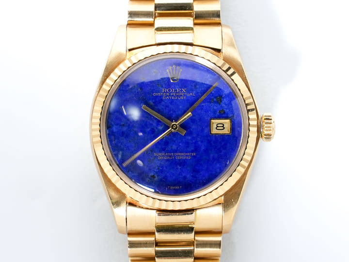 Rolex Datejust Ref. 1601/8 Yellow Gold Lapis Lazuli Dial Used ei4pe42t
