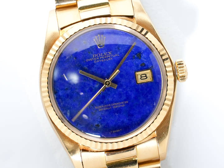 Rolex Datejust Ref. 1601/8 Yellow Gold Lapis Lazuli Dial Used ei4pe42t