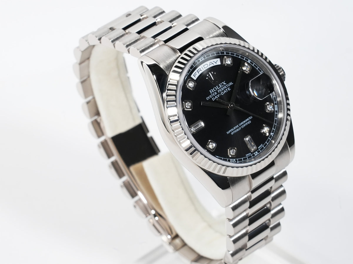 ロレックス デイデイト36 Ref.118239A ホワイトゴールド ブラック文字盤 美中古 k75s56gk